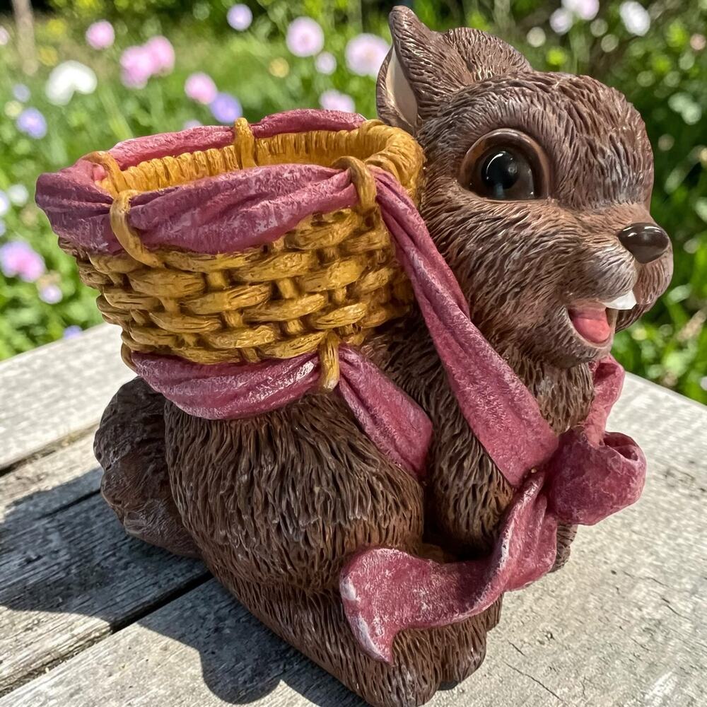 Vintage Accents Unlimited Bunny Rabbit Basket Figurine Resin Cottagecore Decor